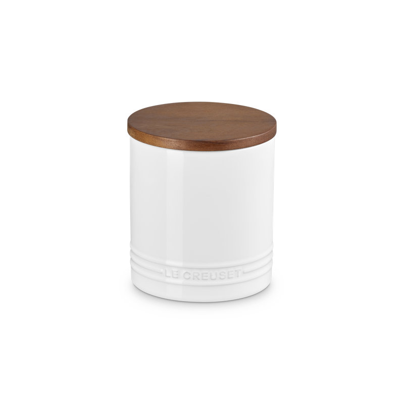 Le Creuset Stoneware Signature Canister With Wood Lid, 1.2 Qt., Marseille, White