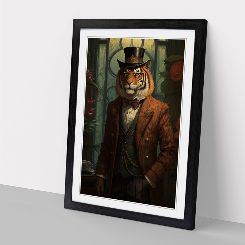 XYZ-FRM-V1223-6189 Tiger Victorian - Single Picture Frame Print on Wood, 34cm H x 25cm W x 2cm D, Black 