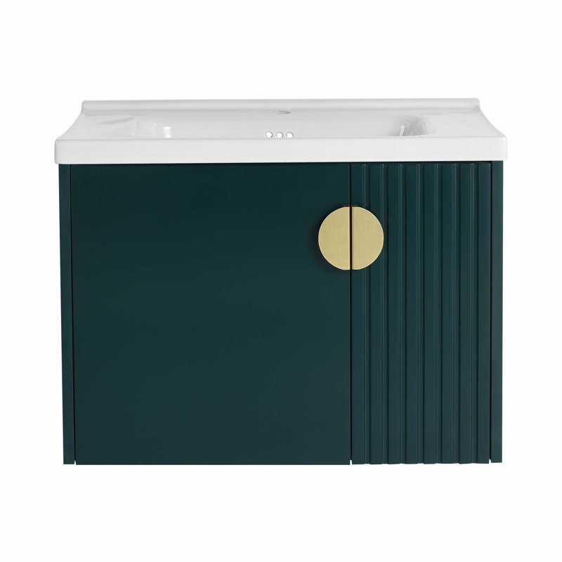 Petit meuble-lavabo avec lavabo, Vert, 30"