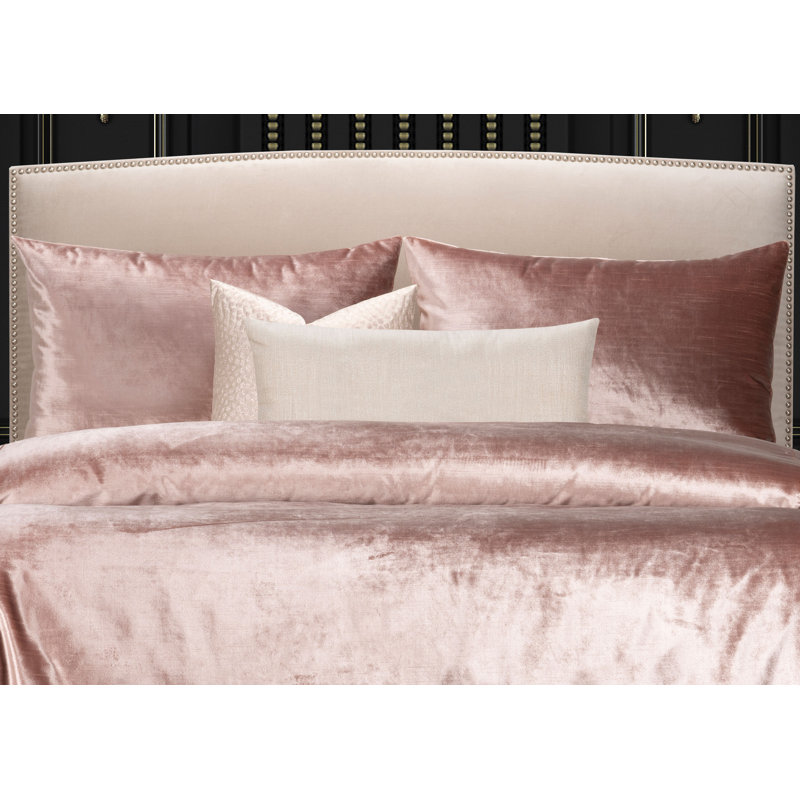 Breakfast In Bed Pink Velvet Duvet Cover & Insert Set, King Duvet Cover + 2 Throw Pillows