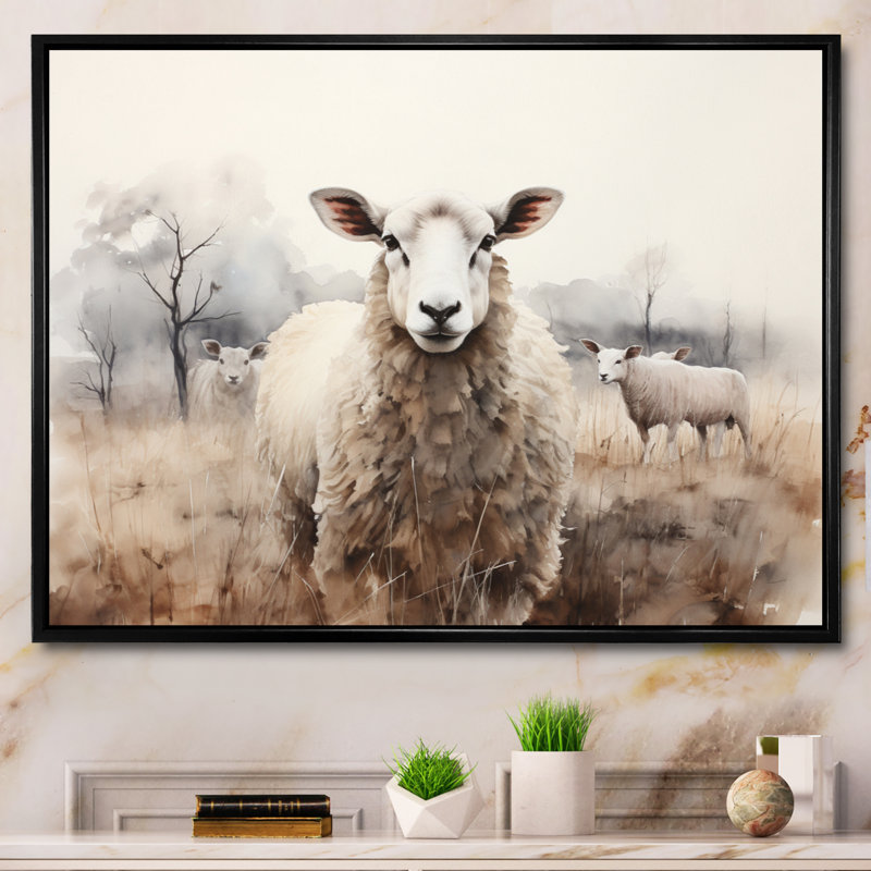 Sheep Silent Symphony - Sheep, art encadré, Cadre flottant noir, H 24 po x l 32 po x P 1 po