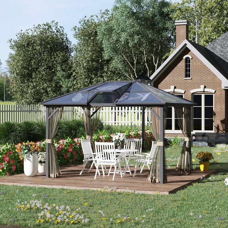 Hardtop Gazebo Canopy With Polycarbonate Roof, Top Vent And Aluminum Frame, Permanent Pavilion Outdoor Gazebo With Netting, For Patio, Garden, Backyard, Deck, Lawn