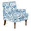 Fauteuil d'appoint à motif floral bleu et blanc, garniture cloutée, pieds en bois massif, design polyvalent pour différents espaces, dossier ergonomique avec coin lecture, assise confortable