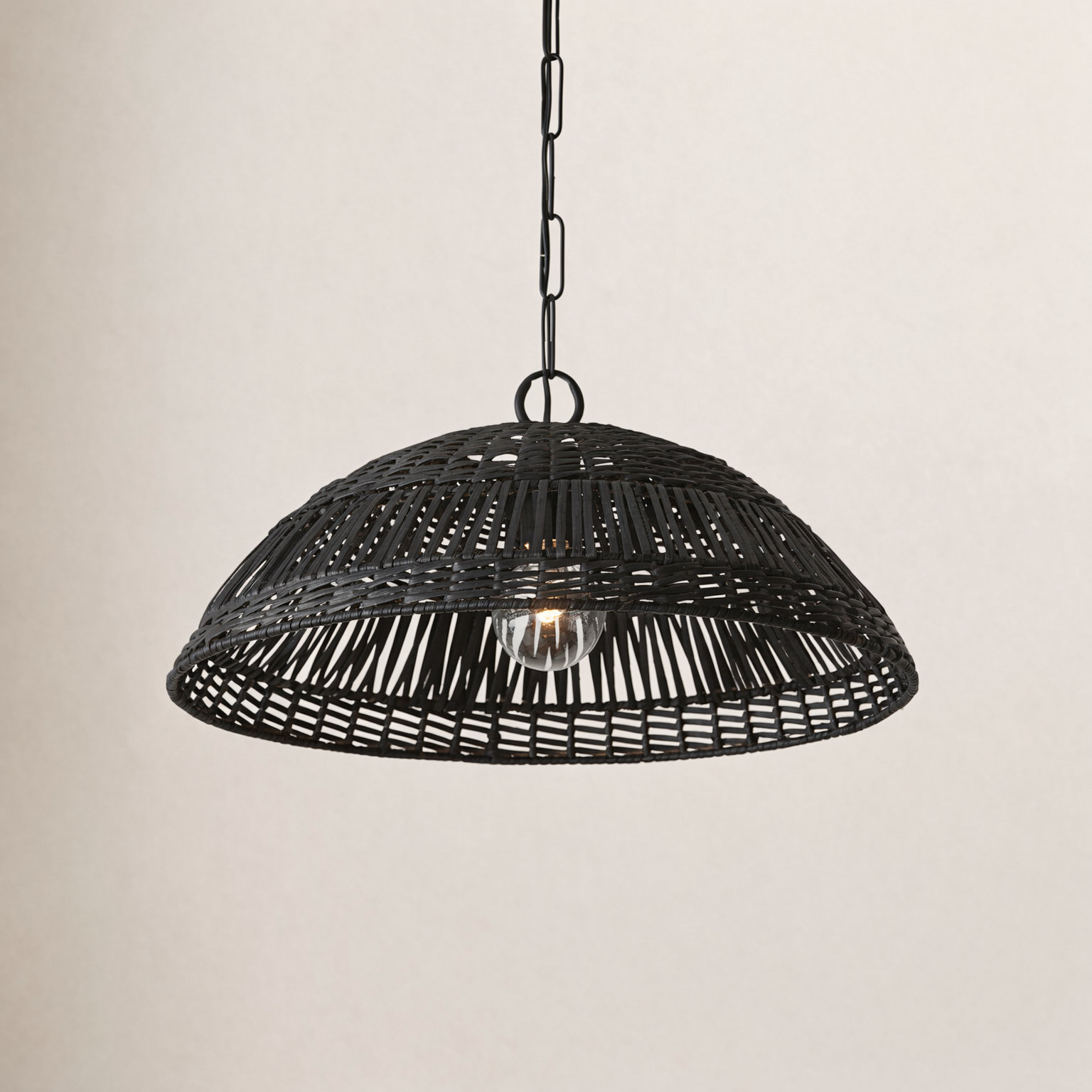 Elfie Single Light Rattan Dimmable Pendant, Black