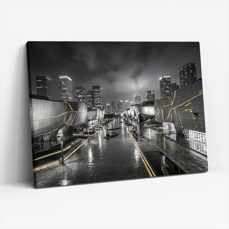 Ensemble de 1 tableau sur toile « Nuit urbaine », H 20 po x l 30 po, Toile tendue