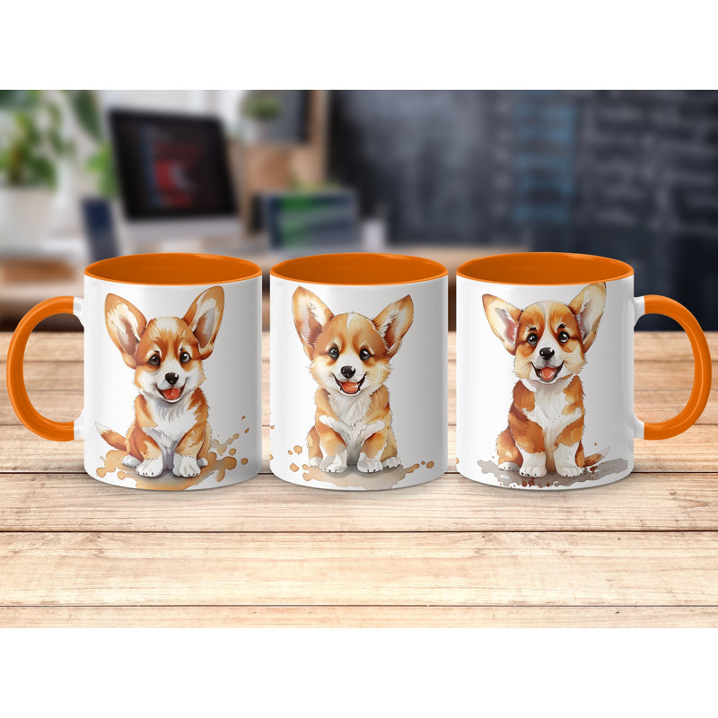 11oz Watercolour Adorable Corgi Design Coffee Mug, 2, Orange