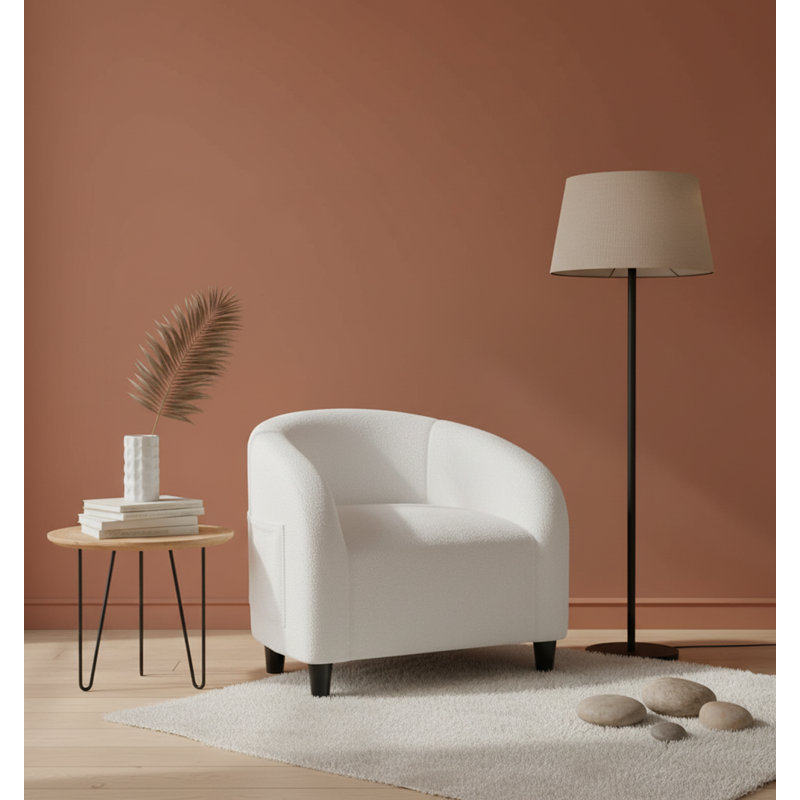 Chaises demi-tonneau en velours avec coussin moelleux, Velours beige