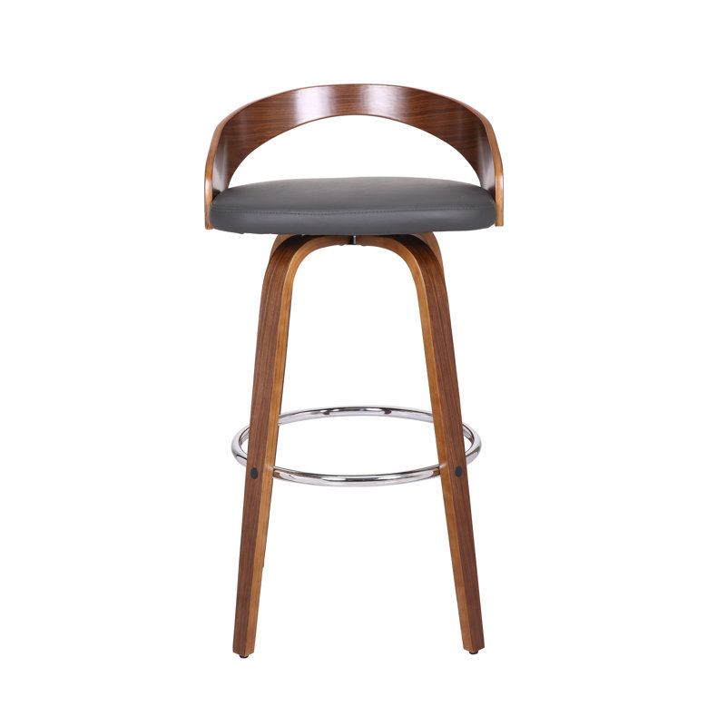 Swivel Upholstered Counter Stool with Solid Wood Frame, Grey, 76.2cm