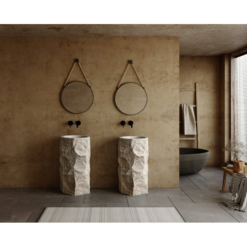 Lavabo de salle de bain piédestal moderne à surface solide de 34 pouces de hauteur, lavabo sur pied pour hôtel Villa