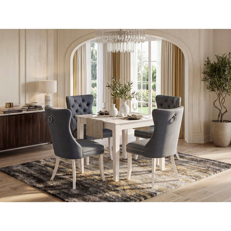 756461524670436CBE748EE847B07E60 Ensemble de table de salle à manger moderne 5 pièces comprenant une table de cuisine carrée et 4 chaises Parson rembourrées, lin blanc
