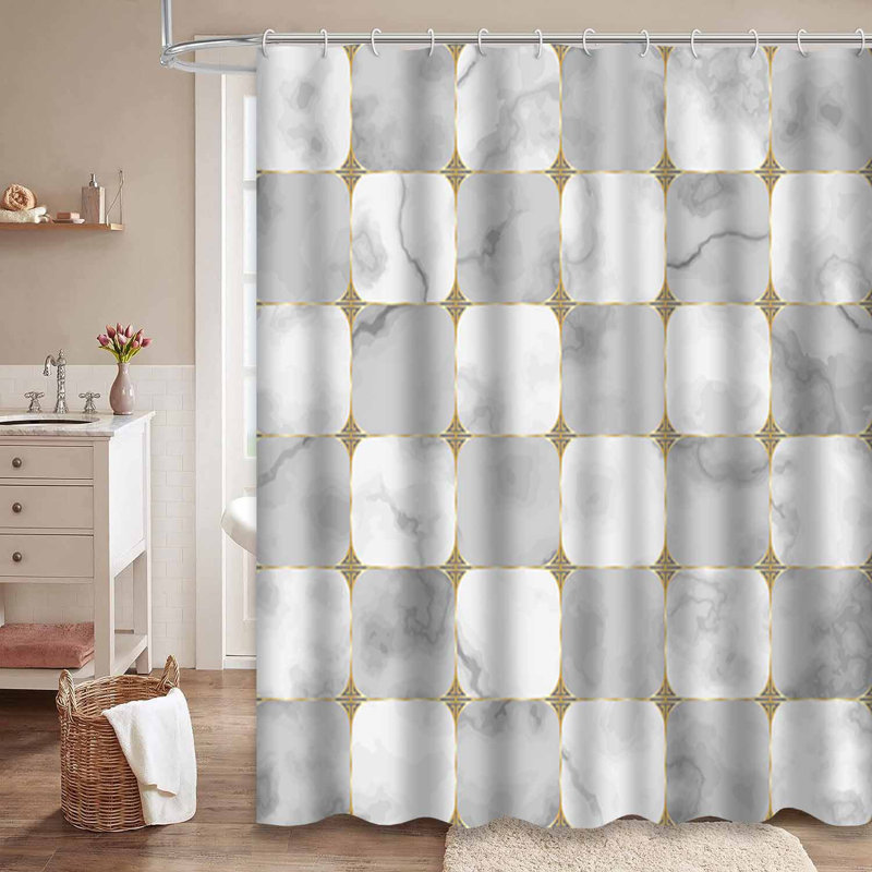 Rideau de douche à motif abstrait gris et or gris avec 12 crochets, L 72 po x l 84 po