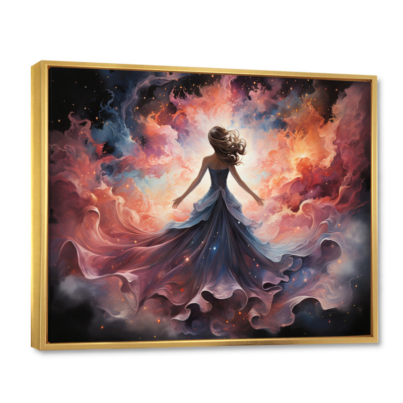 «Marlyin Galaxy Celestial Dance Woman», reproduction, H 24 po x l 32 po x P 1 po, Cadre flottant doré