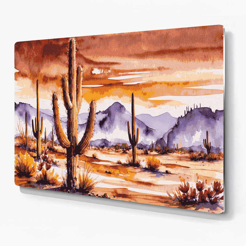 Southwestern Plants Saguaro Cactus 186 Pink Metal Wall Art, 11" H x 14" W