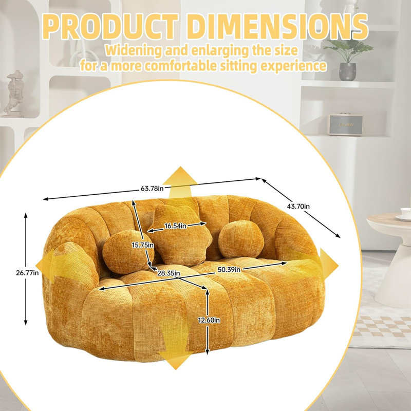 Fauteuil à billes souple pour adultes avec siège l 64 po avec 2 coussins et dossier enveloppant