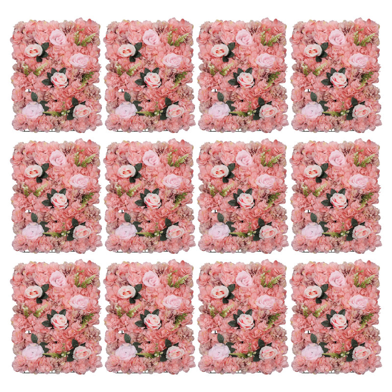 12Pcs Flower Wall Panel Artificial Flower Wall Backdrop For Photo Background Party Wedding Decor, Orange