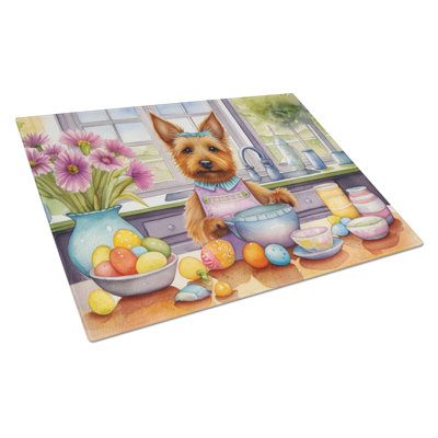Decorating Easter Australian Terrier Glass Cutting Board