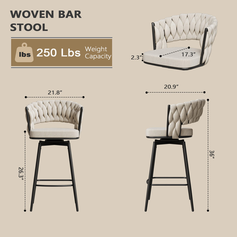 360°Swivel Bar Chairs Set Of 2, Equipped With Soft Cushioned Backrest Counter Stool, White