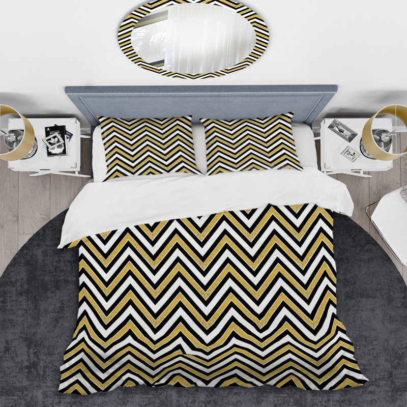 Ensemble de housse de couette en microfibre noir / blanc / jaune 2 pièces
