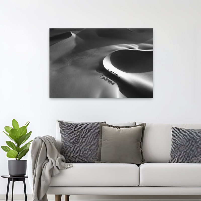 " Monochrome Desert Journey Abstract Minimalist Serene Landscape Nature Wall Art Print " Print, H 32 po x l 48 po