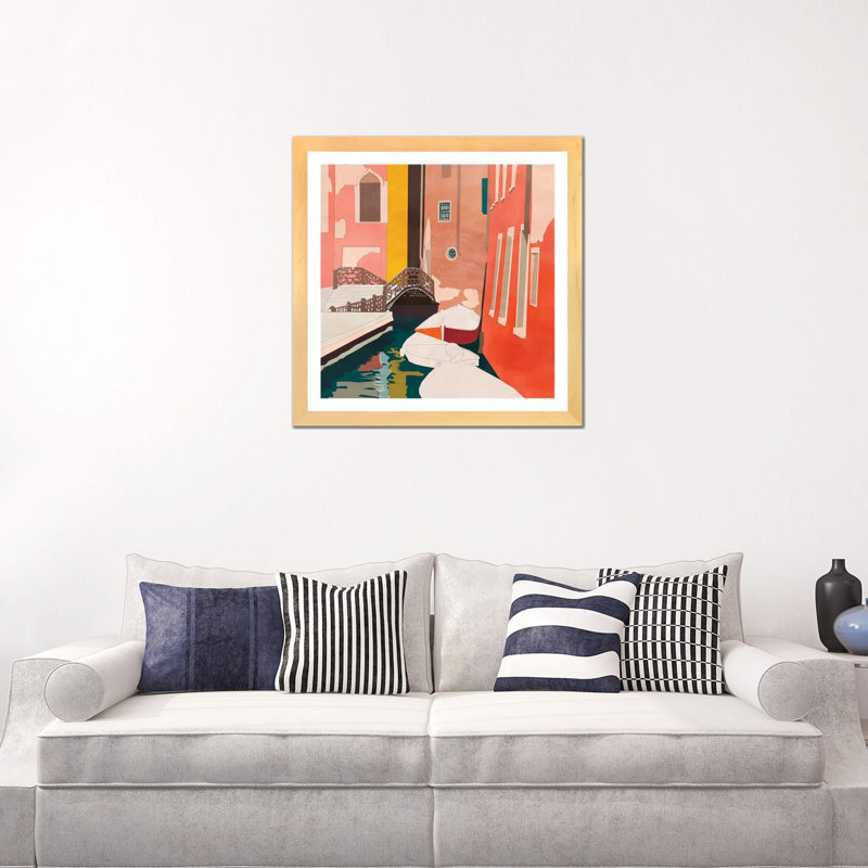 «Venice» par Ana Rut Bré - impression d'art graphique, Toile avec cadre en bois beige, Blanc, H 24 po x l 24 po x p 1 po