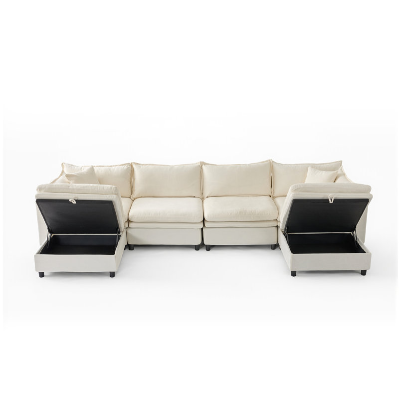 Canapé modulaire rembourré en U avec repose-pieds 146 po 146 po, Chenille beige