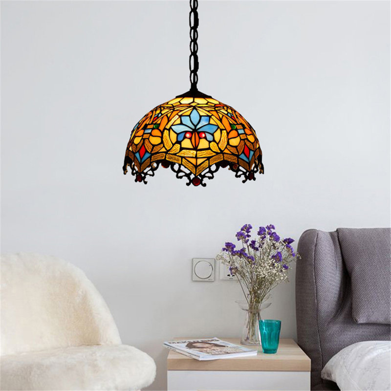 Forontenac 1 - Light Victorian Style Hanging Lights Stained Glass Dome Pendant