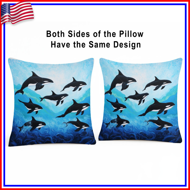 Orca Throw Pillow, Animal Double Sided Pillows, 16 x 16 inches