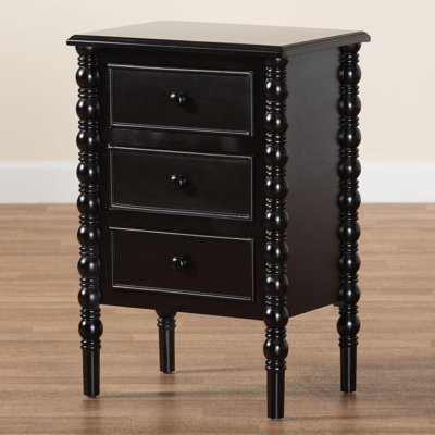 Laura Baxton Studio Malinda Classic Wood 3-Drawer End Table With Spindle Legs