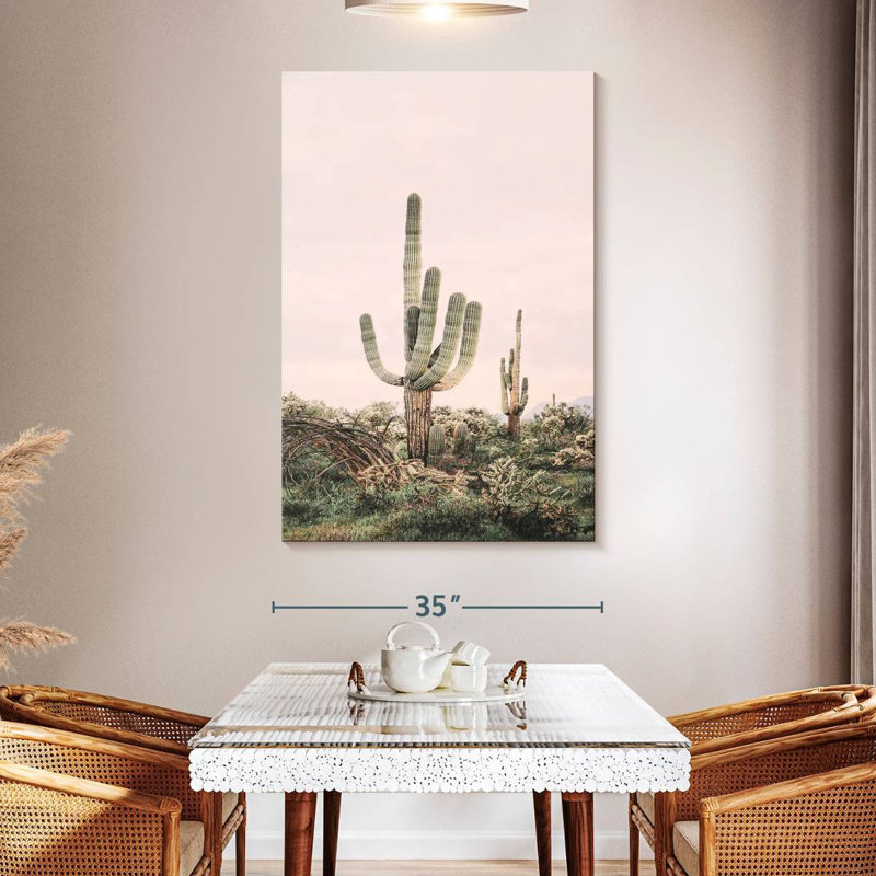 Cactus rosé et timide, H 51 po x l 34 po
