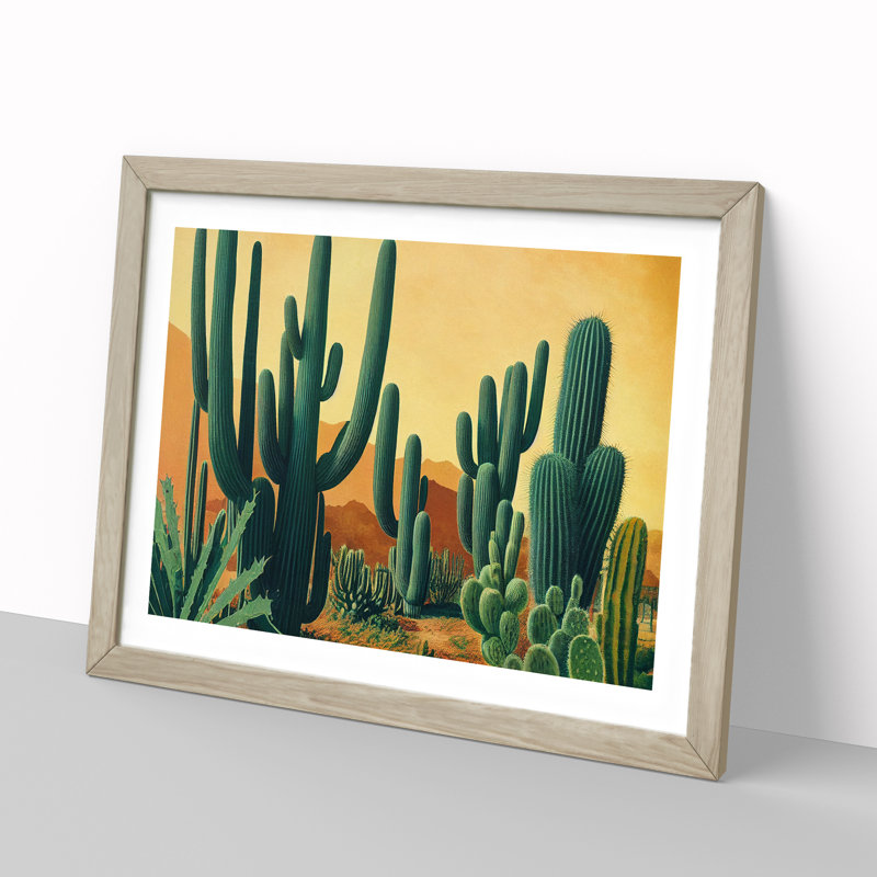 Cactus in the Desert - Framed Print, 46cm H x 64cm W x 2cm D, Oak