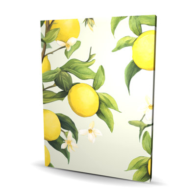 Flowery Lemons - Yellow Abstract Canvas Art for Home Decor