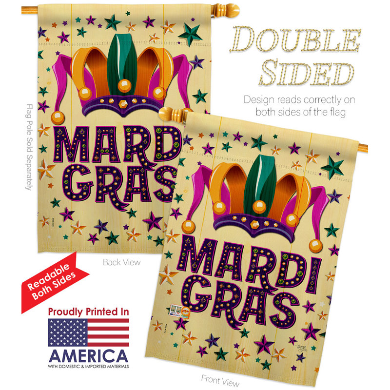 Double Sided 40'' H x 28'' W Polyester Mardi Gras House Flag
