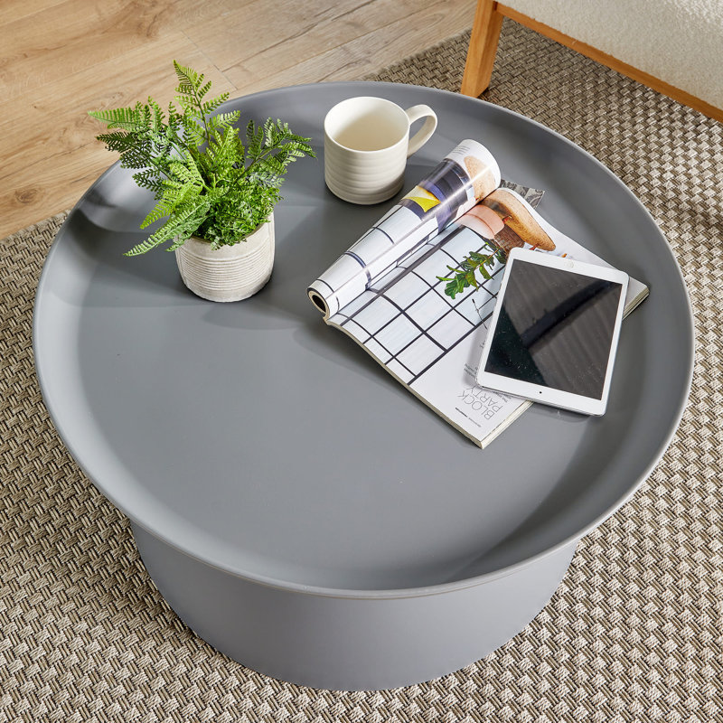 Itzhak Round Grey Modern Coffee Side Table, 36 H x 70 W x 70 D cm