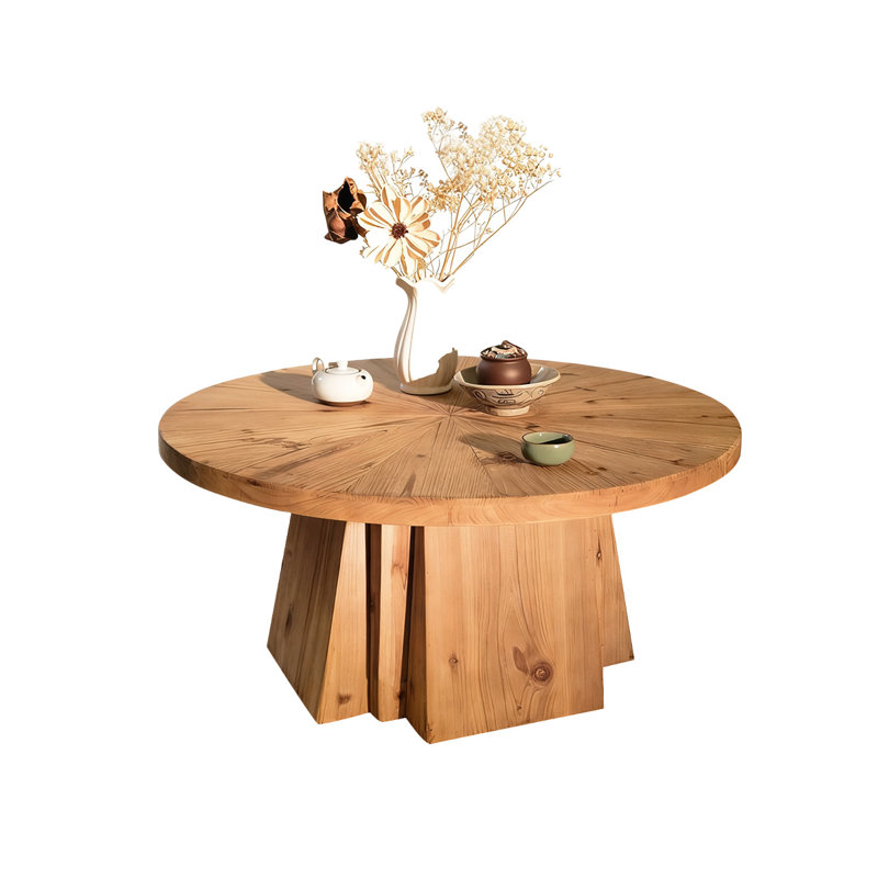 Retro Burlywood Solid Wood Round Coffee Table