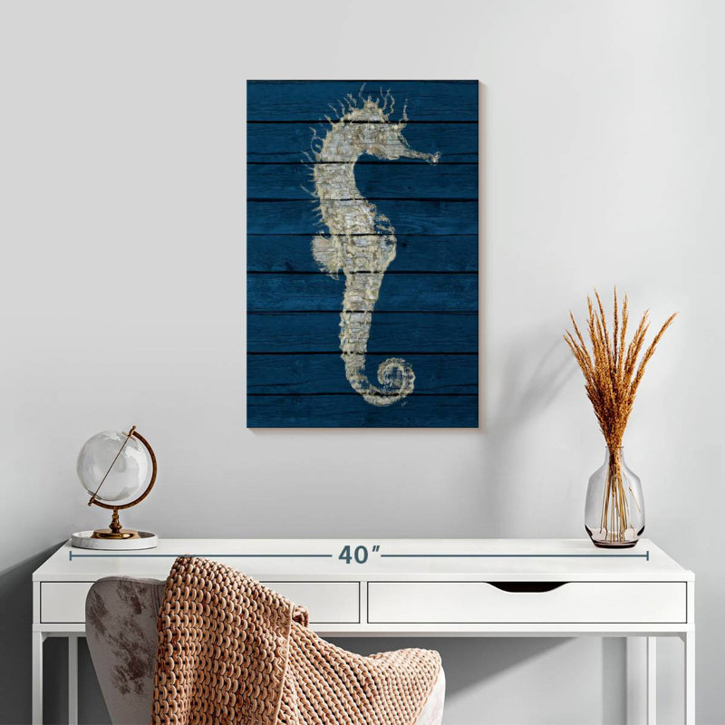 Brampt Antique Seahorse On Blue I, 24" H x 16" W