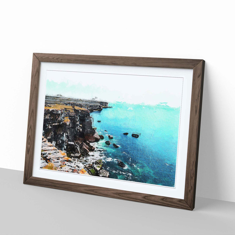 Coastline View - Picture Frame Painting, Walnut Framed, 36cm H x 48cm W x 2cm D