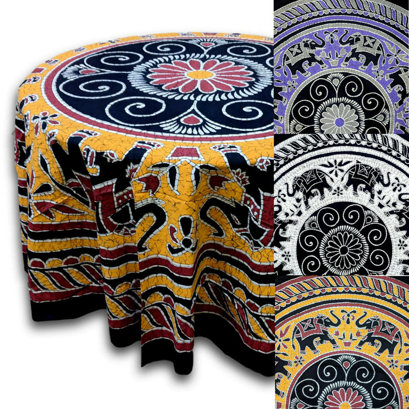 Nerseh Elephant Batik Cotton Tablecloth, Gold