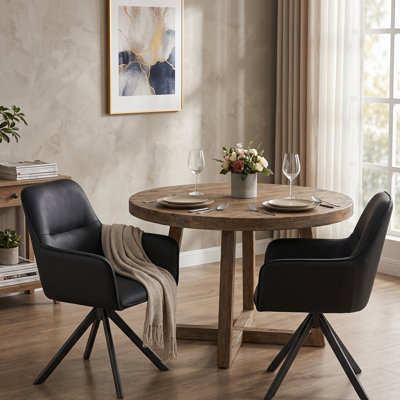 Mid-Century Modern Faux Leather Upholstered Swivel Dining Chairs, Accent Armchairs With Metal Legs 