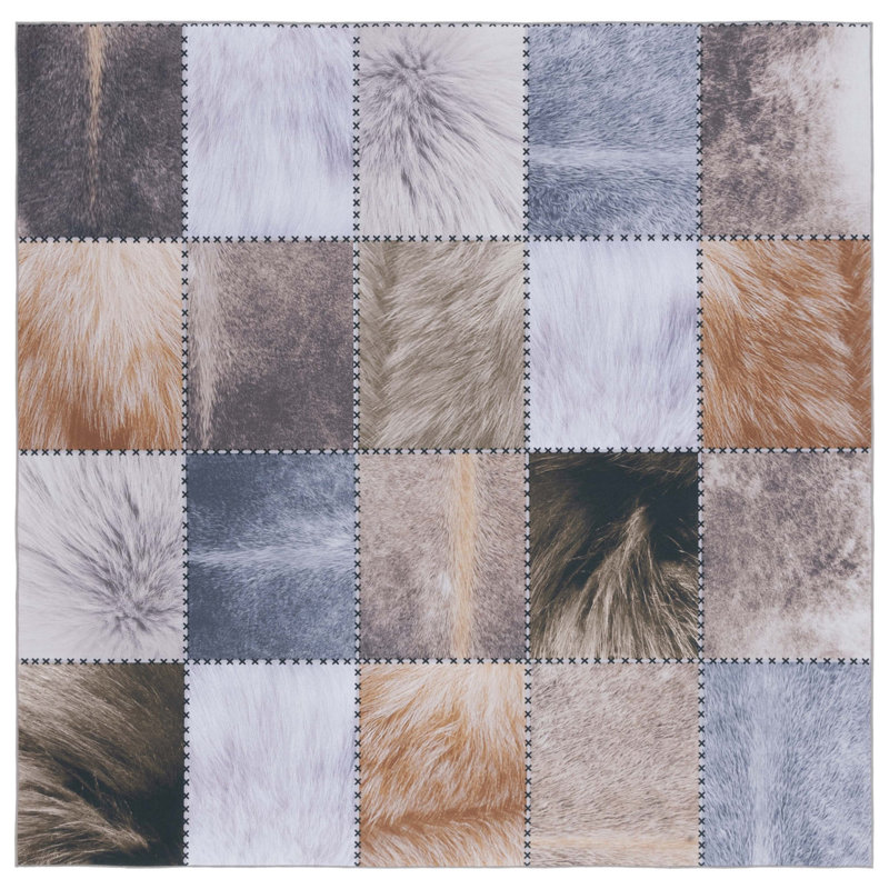 Tapis beige / brun en polyester tissé à la machine Briceida, Carré 6 pi