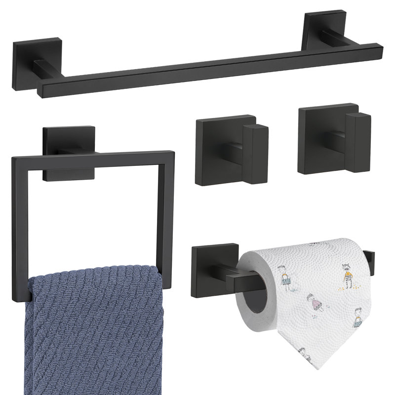 Ensemble de quincaillerie de salle de bain 5 pièces (ensemble de 5), Noir mat