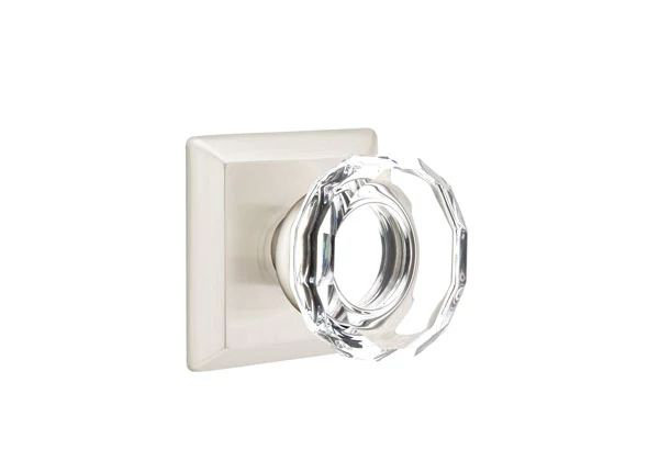 Ensemble de mortaise intérieure Emtek avec rosette Quincy et bouton de verre Lowell (LH), Nickel satiné