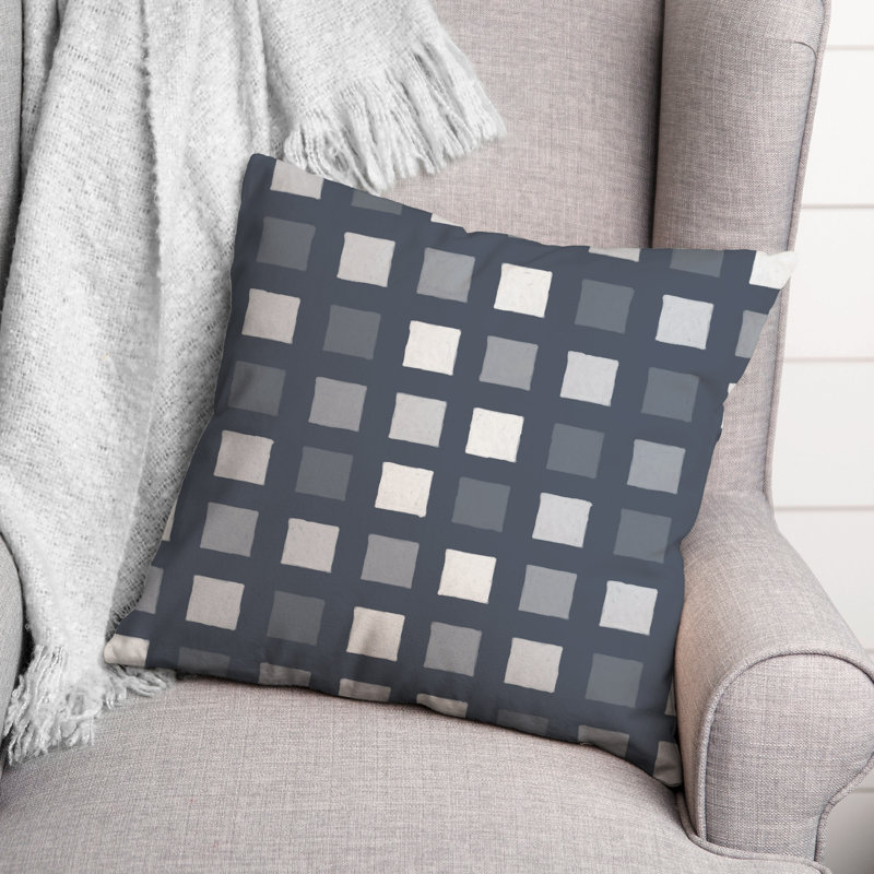 Plaid Outdoor Reversible Throw Pillow, Ardoise, H 18 po x l 18 po