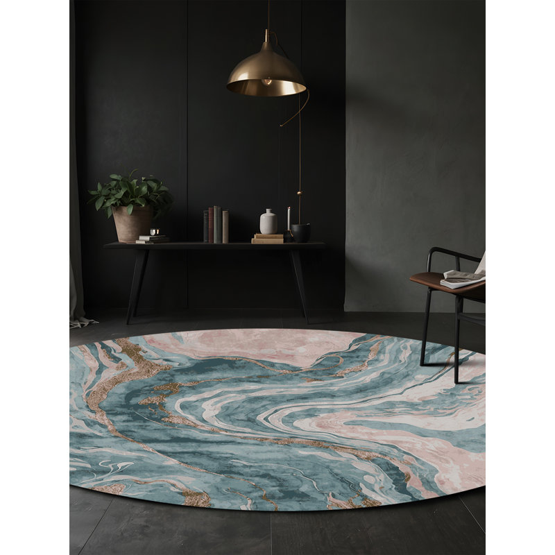 Tapis gris soyeux et moelleux, Rond 5 pi