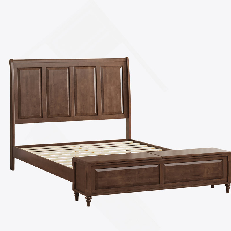 Base de lit avec banc de rangement haut pour tête et pied de lit, Grand lit, Noyer brun