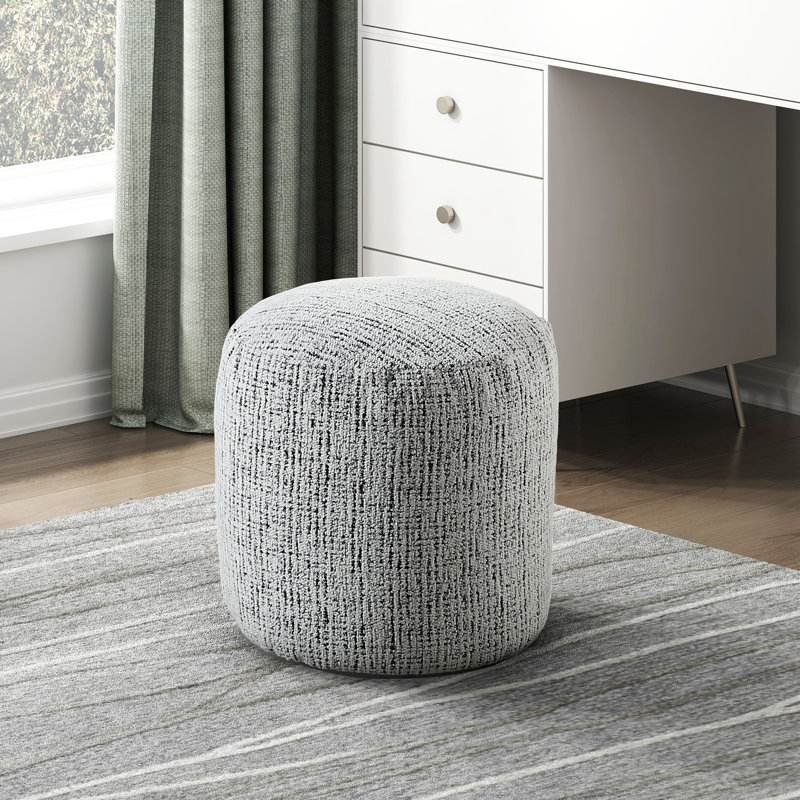 Cylindrical Pouf With Non-Slip Bottom And Chenille Covering Modern Fabric For Versatile Home Uses, Gray Chenille