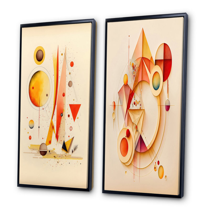 «Orange and Yellow Geometric Abstract», 2 pièces sur toile, H 32 po x l 32 po, Cadre noir