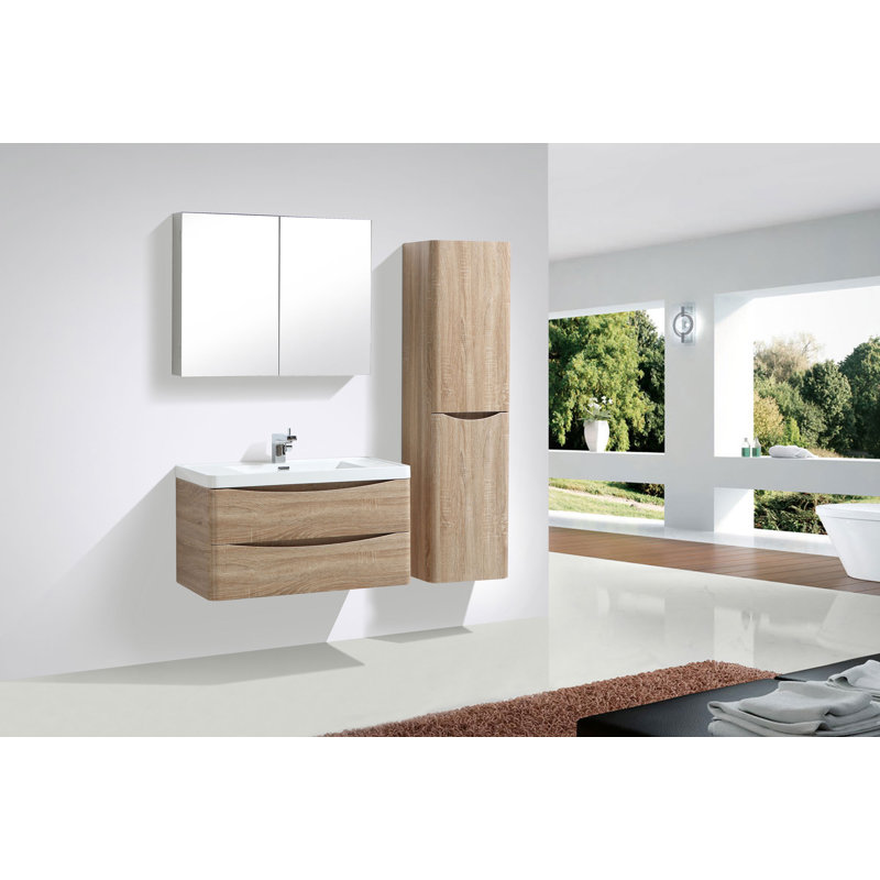 Stanhope 900 mm Single Vanity with Undermount Glass Basin, White, Light Wood