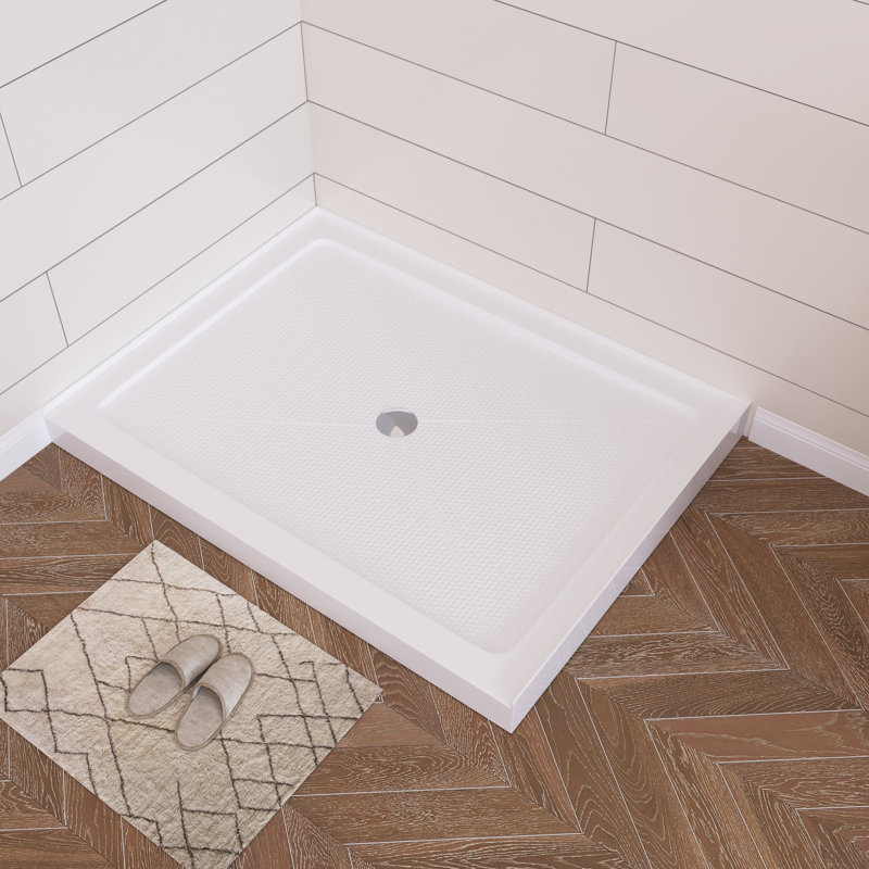  DeerValley 48" x 36" Rectangle Shower Base White Acrylic with Single Threshold Shower Pan, Non-slip Design, White