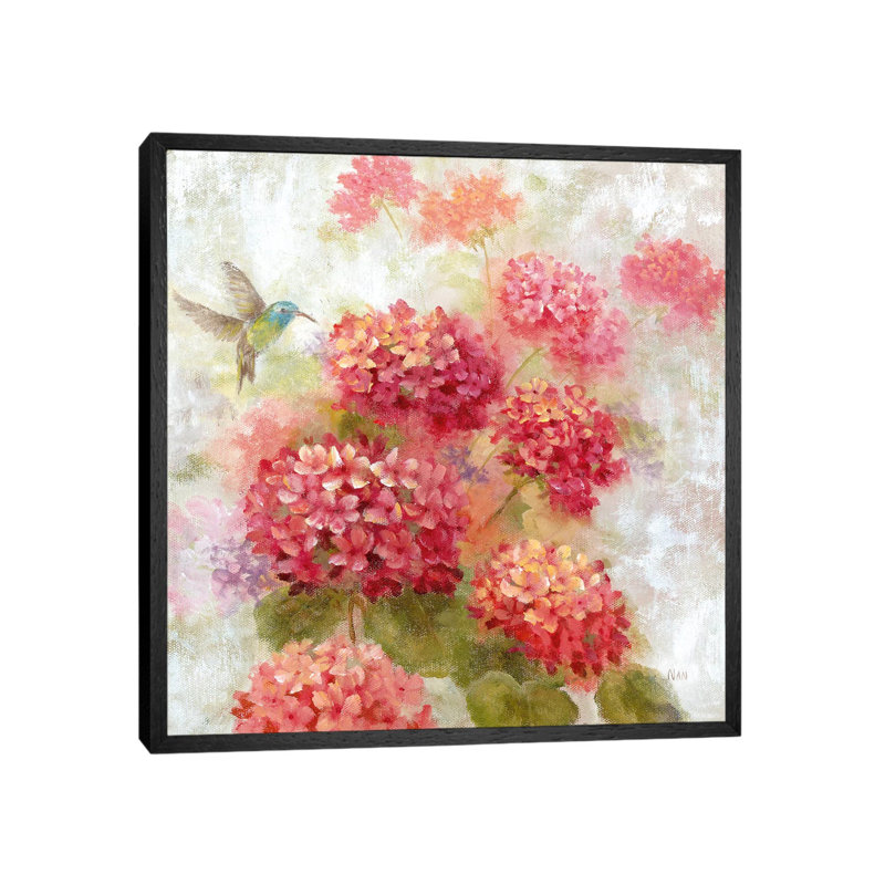 Hummingbird Garden I by Nan - Painting on Canvas, 45.72 cm H x 45.72 cm W, Black Framed