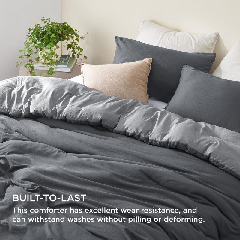Bedsure Reversible Prewashed Comforter Set, Dark Gray/Gray, King Comforter + 2 Standard Pillowcases
